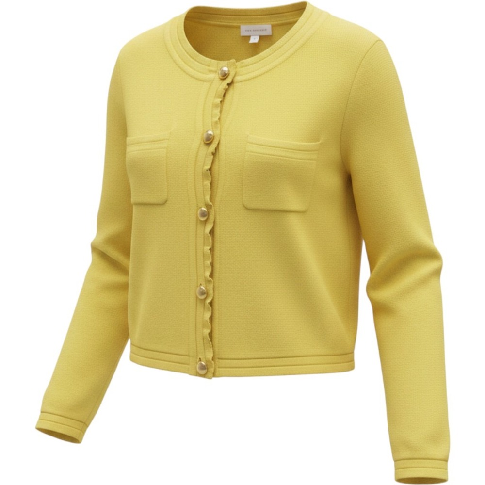 Free Assembly Yellow Cropped Cardigan Gold Button Ruffle Trim XS FAWSW00355SP24L